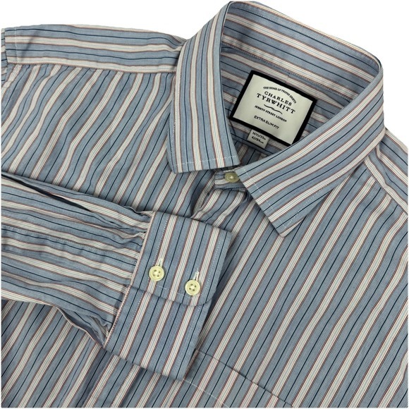CHARLES TYRWHITT Mens Long Sleeve Button‎ Shirt Striped - Extra Slim Fit 16.5 33 - Picture 1 of 6